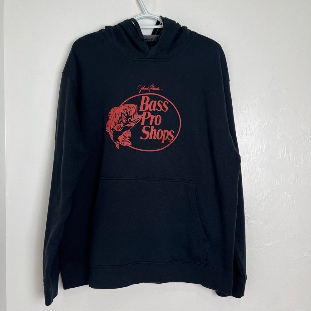Bass Pro Shops Black Hoodie for Men Large Fishing Outdoor Johnny Morris